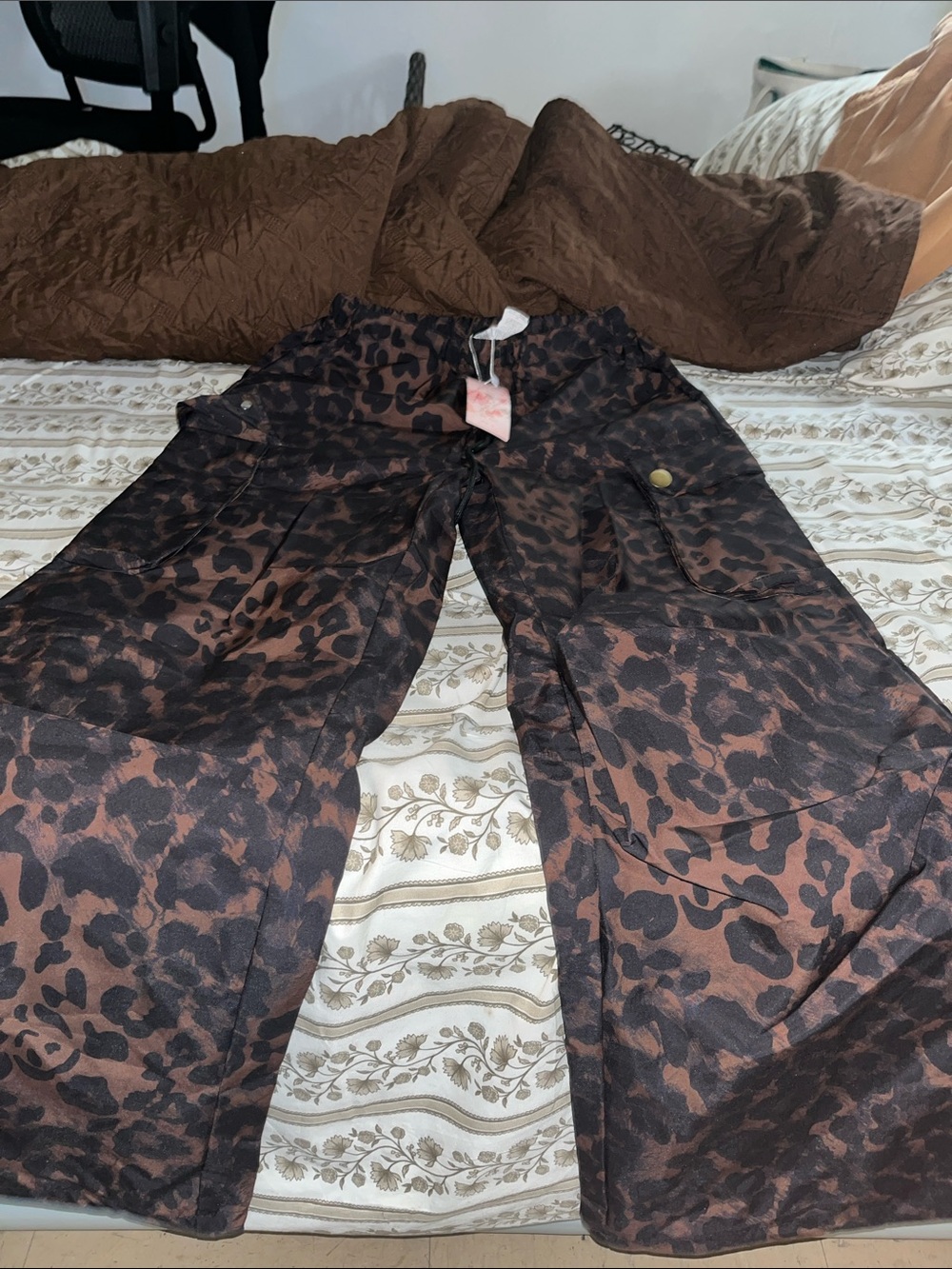 Wide Leg Leopard Print Pants in Brown